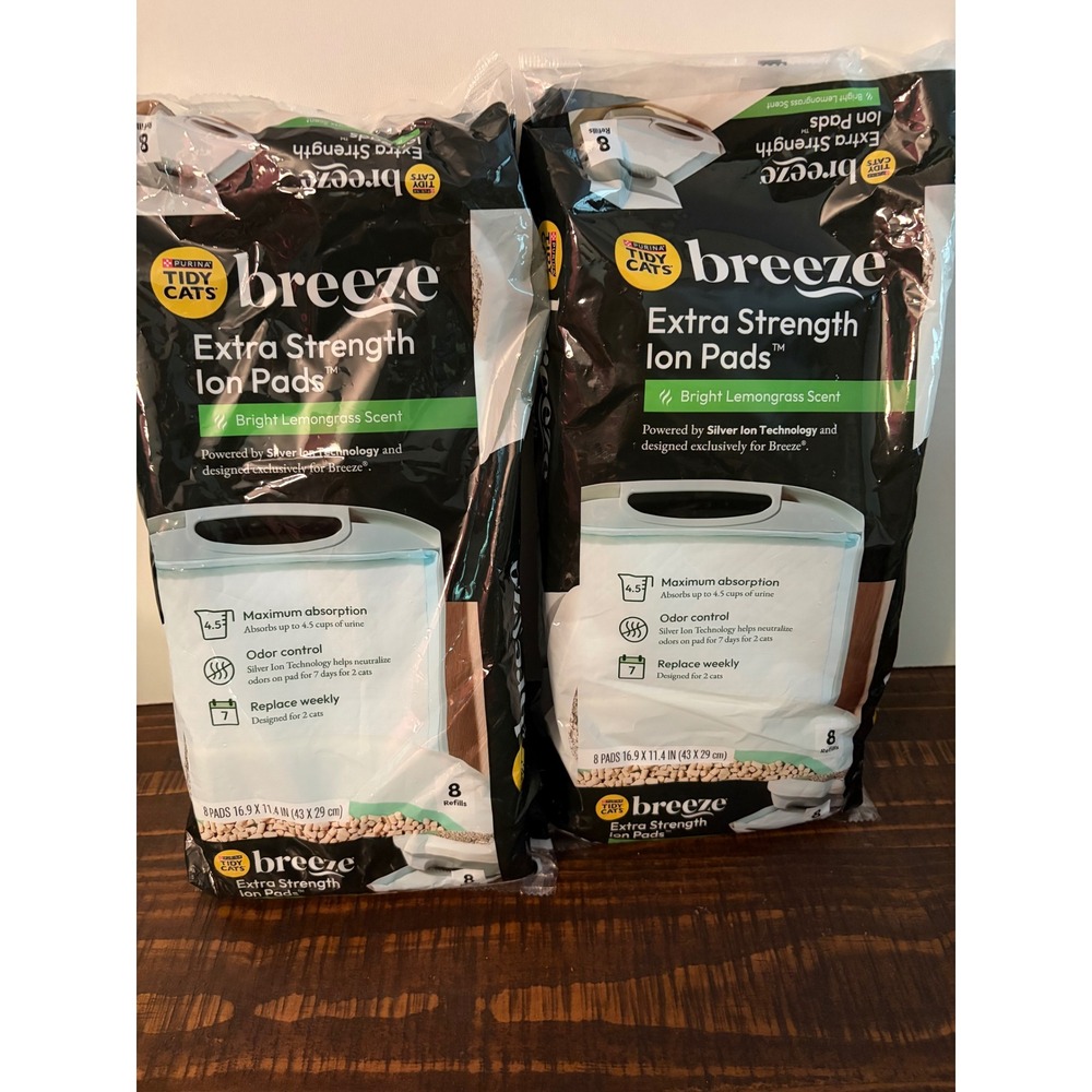 Purina 2 Pack Tidy Cats Breeze Multi Cat Extra Strength Ion Pads Lemongrass NEW